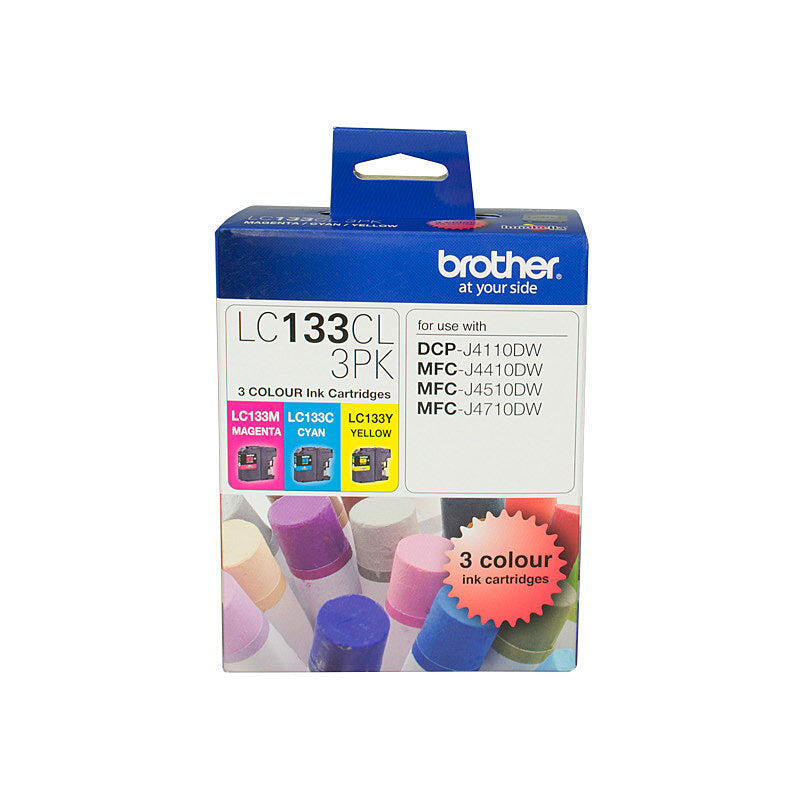 Buy Brother LC133 CMY Colour Pack – genuine cyan, magenta & yellow ink cartridges for Brother printers. Delivers vibrant, balanced colour prints.