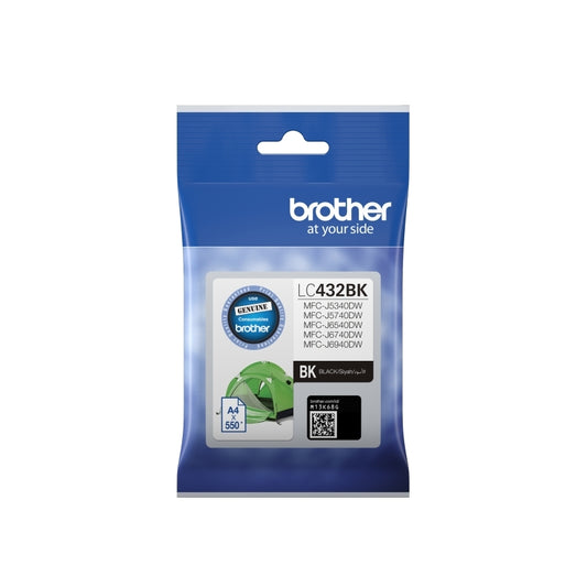 Print crisp, fade-resistant black text with the Brother LC432 Cartridge. Genuine Brother ink ensures clear results, smooth performance, and long-lasting reliability.