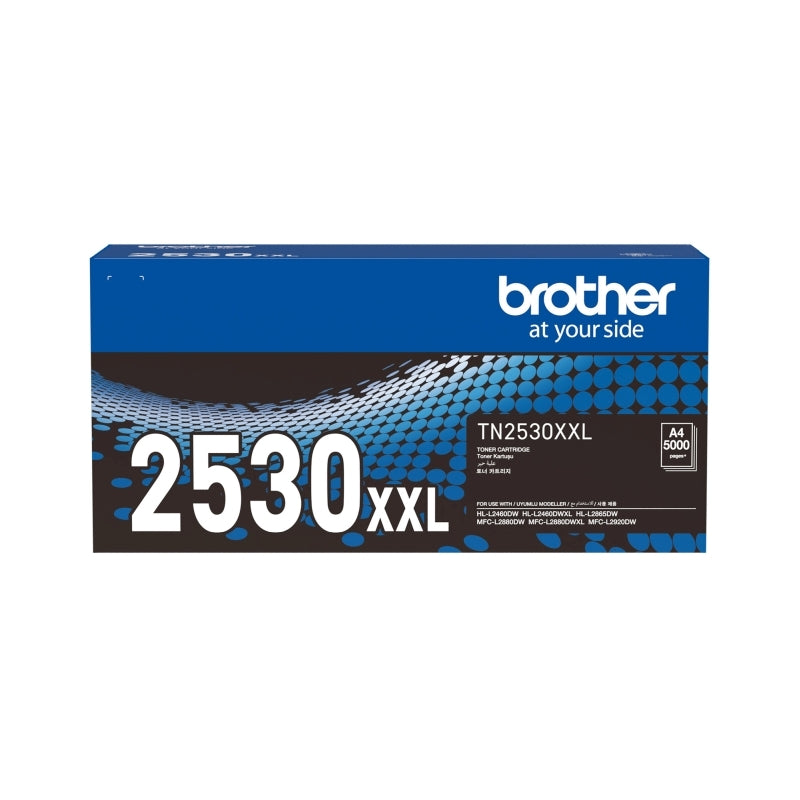 Brother TN-2530XXL Toner Cartridge – ultra high-yield 5,000-page toner for sharp, professional prints. Genuine Brother toner for HL & MFC laser printers.