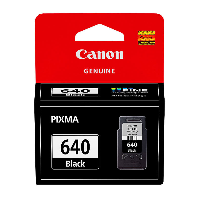 Canon PG-640 Black Ink Cartridge – genuine pigment ink for crisp, fade-resistant text. Ideal for PIXMA MG and MX printers. Reliable, professional-quality printing.