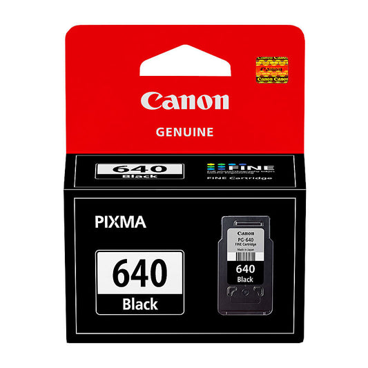 Canon PG-640 Black Ink Cartridge – genuine pigment ink for crisp, fade-resistant text. Ideal for PIXMA MG and MX printers. Reliable, professional-quality printing.