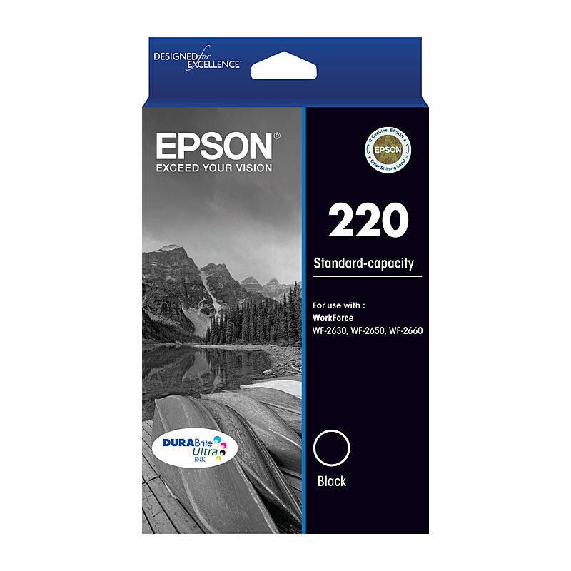 Buy Epson 220 Black Ink Cartridge. Genuine ink for XP and WF printers — crisp black text, smudge-free printing and long-lasting quality.