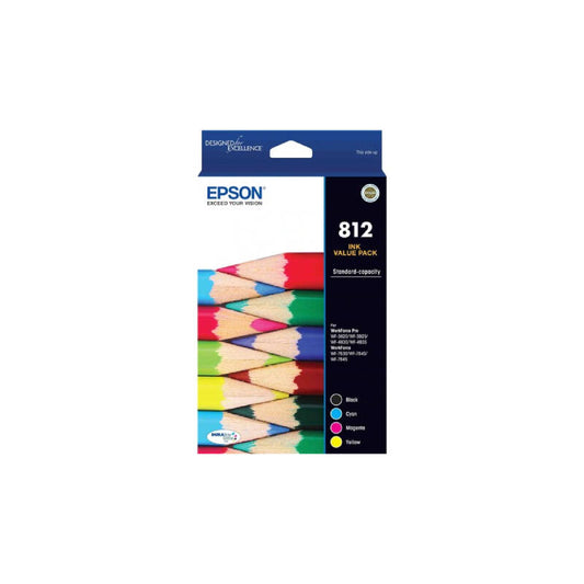 Buy Epson 812 Ink Value Pack – includes black, cyan, magenta and yellow inks. Genuine Epson 812 ink delivers vibrant colour and sharp, lasting prints.