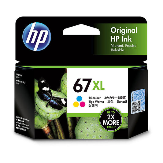 HP 67XL Tri-Colour Ink Cartridge – high-yield HP ink for bright, fade-resistant colour prints. Ideal for DeskJet, ENVY, and OfficeJet printers.