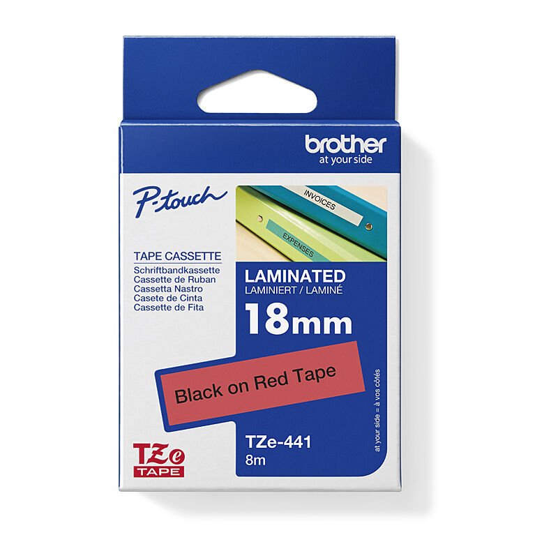 Brother TZe - 441 Labelling Tape - 18mm Black on Red - Cartridge West