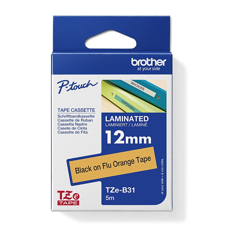 Brother TZe - B31 Labelling Tape - 12mm Black on Fluorescent Orange - Cartridge West