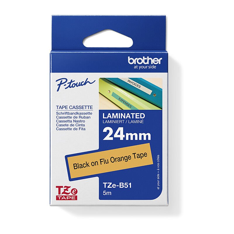 Brother TZe - B51 Labelling Tape - 24mm Black on Fluorescent Orange - Cartridge West