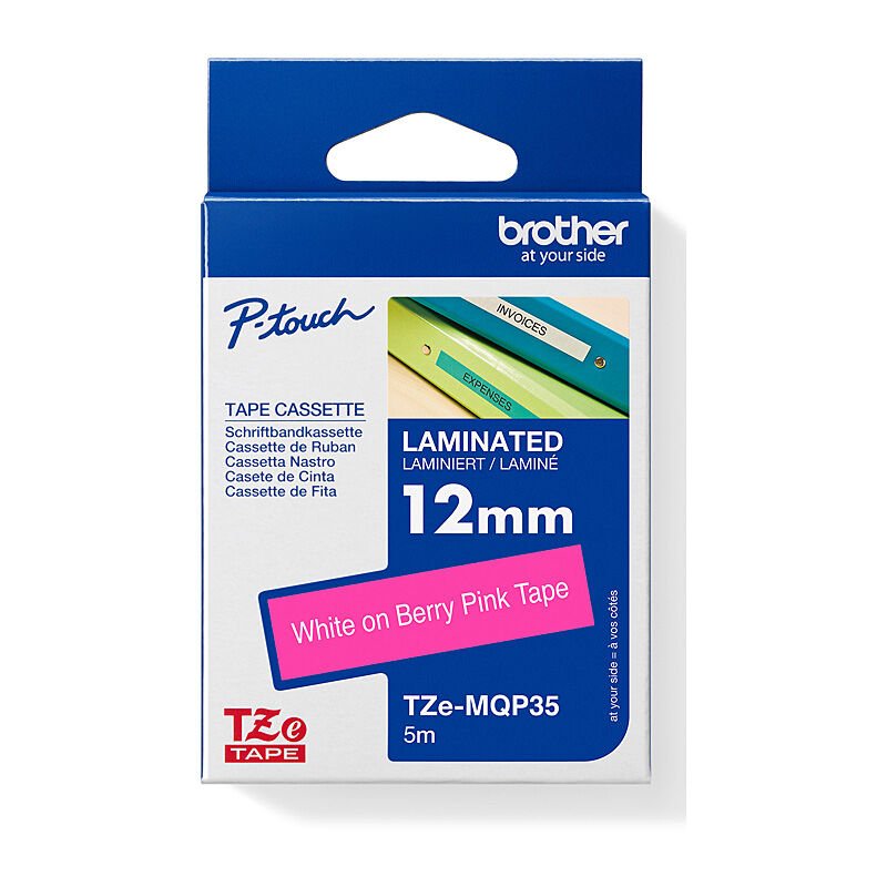 Brother TZe - MQP35 Label Tape - 12mm Berry Pink on White - Cartridge West
