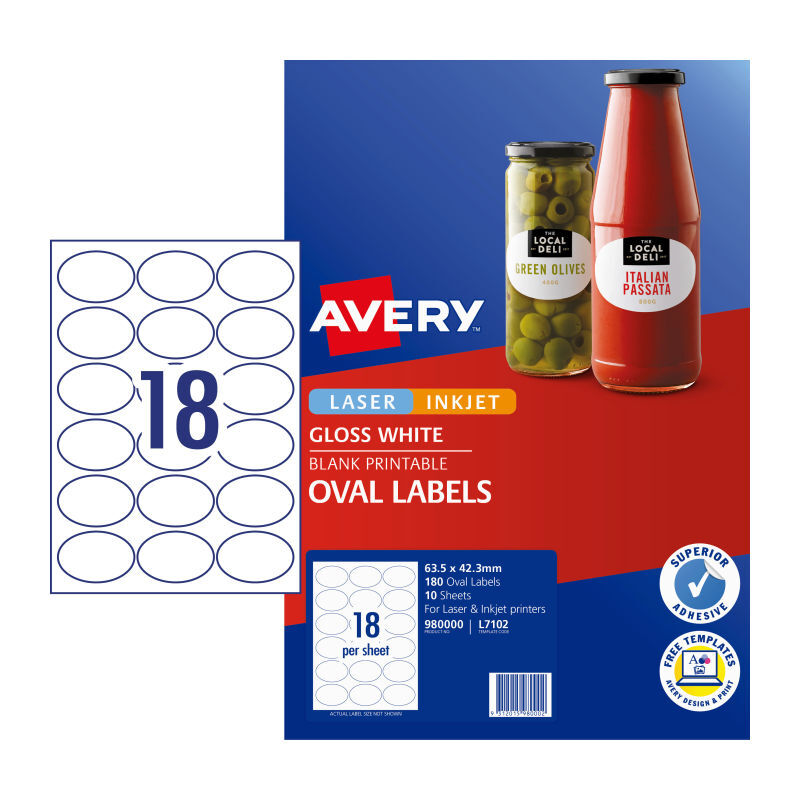 Avery Lbl Oval L7102 18Up Pk10