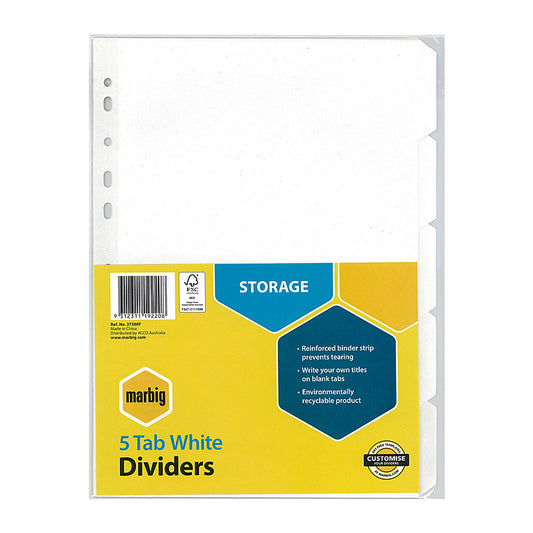 Mbg Dividers Wht Mnlla A4 5Tab