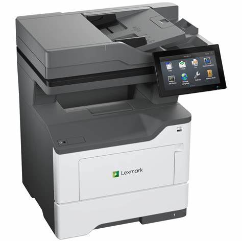 Lexmark printer with a touchscreen display on a white background