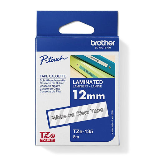 Brother TZe - 135 Labelling Tape - 12mm White on Clear - Cartridge West