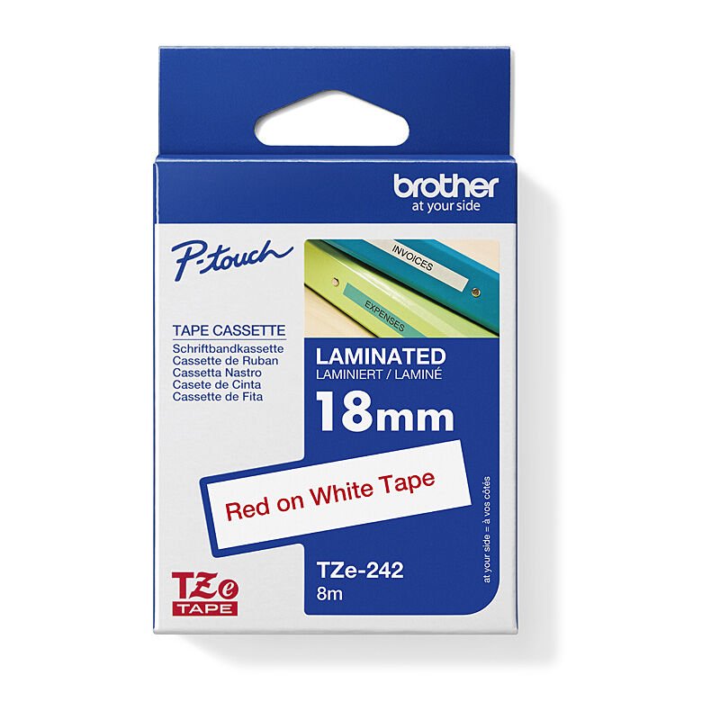 Brother TZe - 242 Labelling Tape - 18mm Red on White - Cartridge West