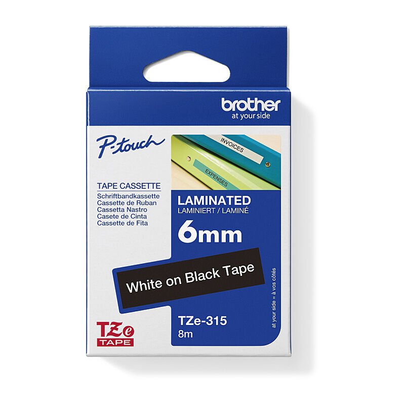 Brother TZe - 315 Labelling Tape - 6mm White on Black - Cartridge West