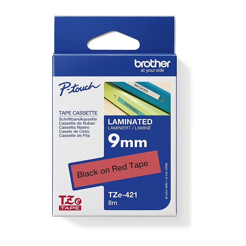Brother TZe - 421 Labelling Tape - 9mm Black on Red - Cartridge West