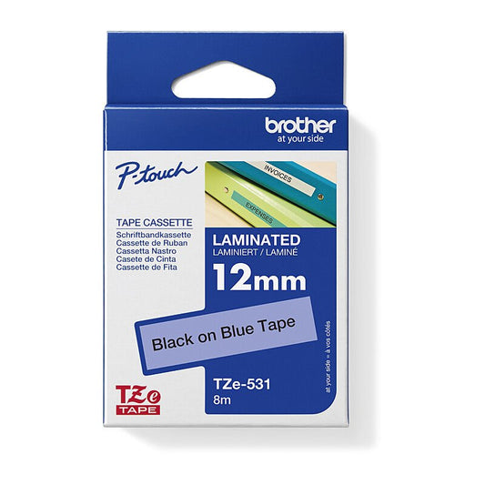 Brother TZe - 531 Labelling Tape - 12mm Black on Blue - Cartridge West