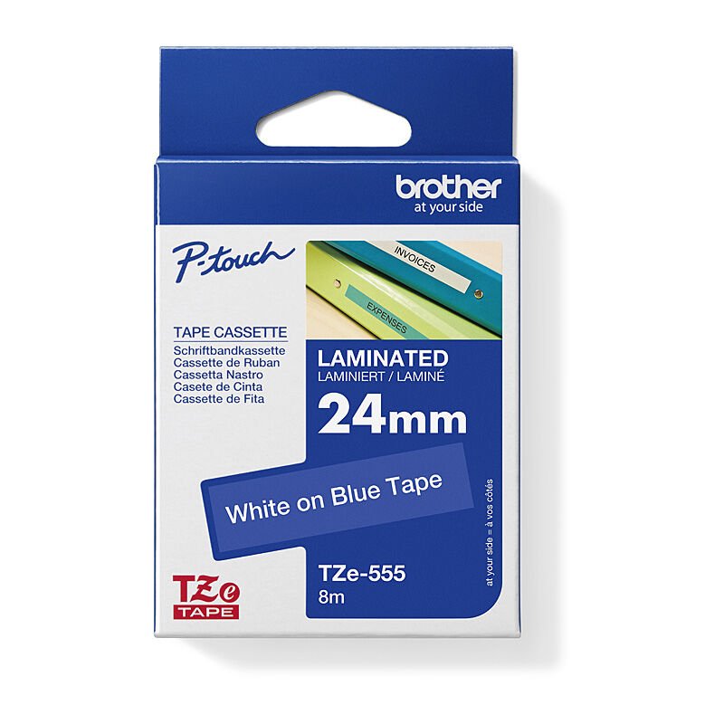 Brother TZe - 555 Labelling Tape - 24mm White on Blue - Cartridge West