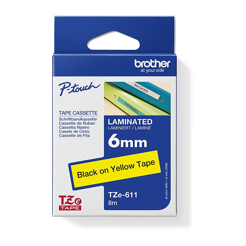 Brother TZe - 611 Labelling Tape - 6mm Black on Yellow - Cartridge West