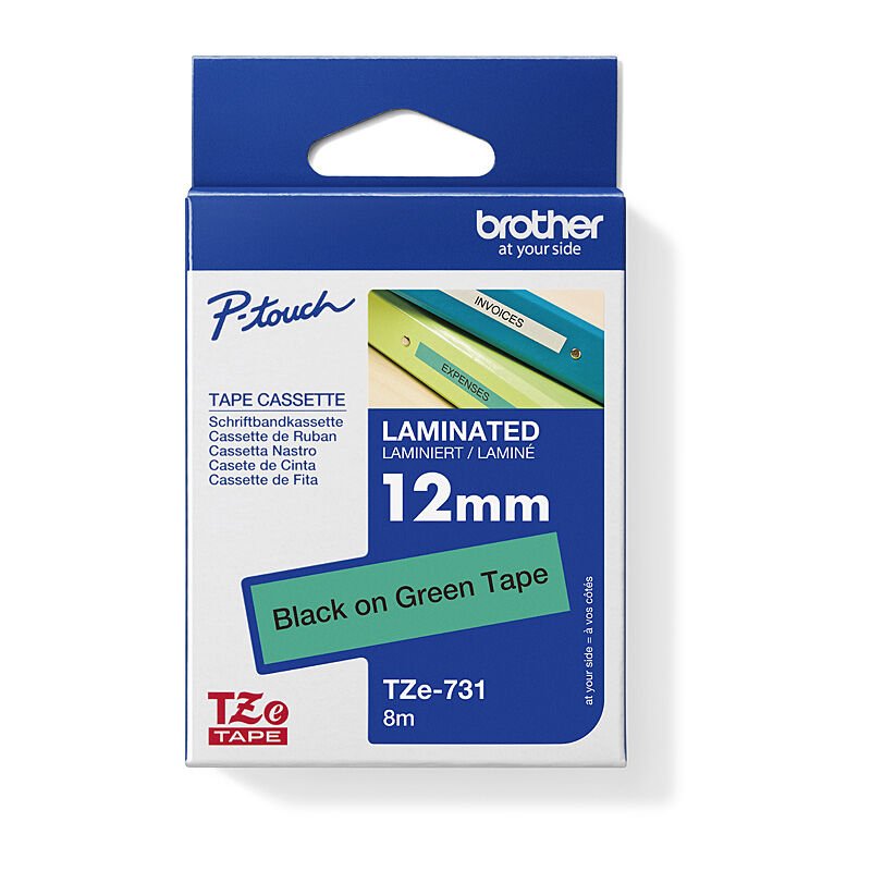 Brother TZe - 731 Labelling Tape - 12mm Black on Green - Cartridge West