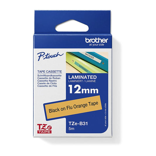 Brother TZe - B31 Labelling Tape - 12mm Black on Fluorescent Orange - Cartridge West
