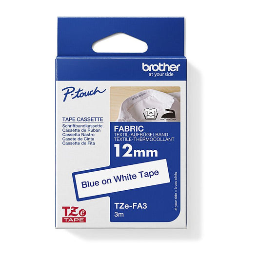 Brother TZe - FA3 Fabric Iron - On Tape - 12mm Blue on White - Cartridge West